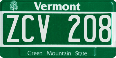 VT license plate ZCV208