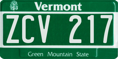 VT license plate ZCV217