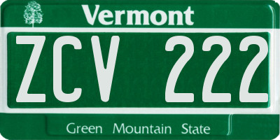 VT license plate ZCV222
