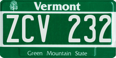 VT license plate ZCV232