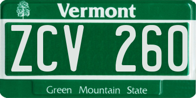 VT license plate ZCV260