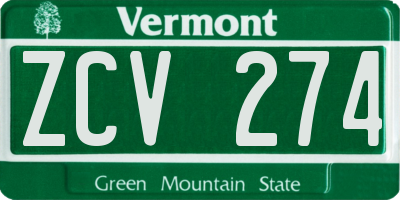 VT license plate ZCV274