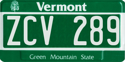 VT license plate ZCV289