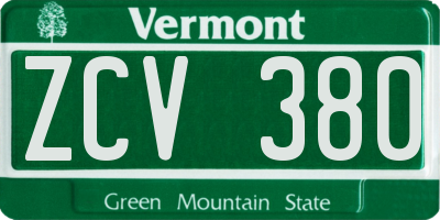VT license plate ZCV380