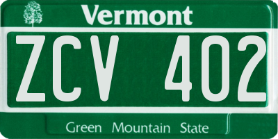 VT license plate ZCV402