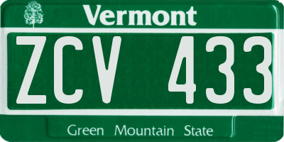VT license plate ZCV433