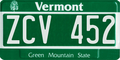VT license plate ZCV452
