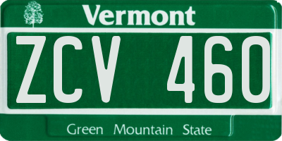 VT license plate ZCV460