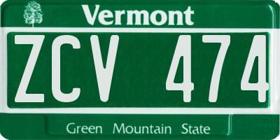 VT license plate ZCV474