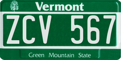 VT license plate ZCV567