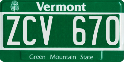VT license plate ZCV670