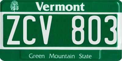 VT license plate ZCV803