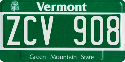 VT license plate ZCV908
