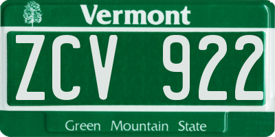 VT license plate ZCV922