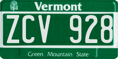 VT license plate ZCV928