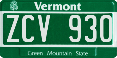 VT license plate ZCV930