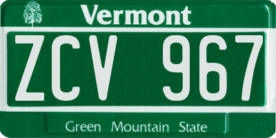 VT license plate ZCV967