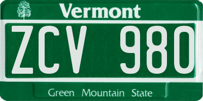 VT license plate ZCV980