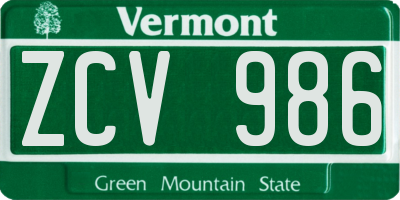 VT license plate ZCV986