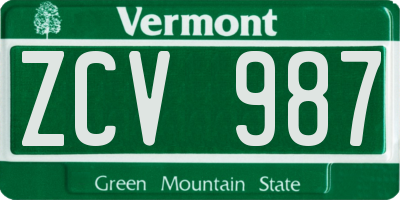 VT license plate ZCV987