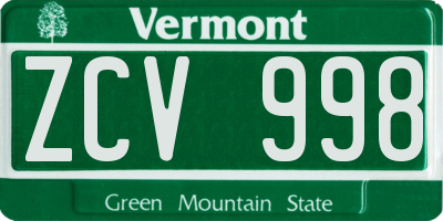 VT license plate ZCV998