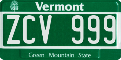 VT license plate ZCV999