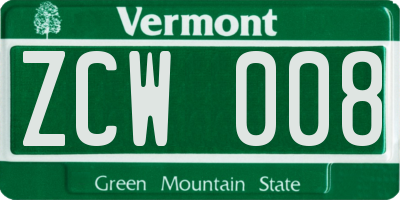 VT license plate ZCW008