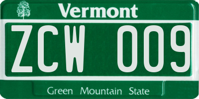 VT license plate ZCW009