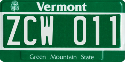 VT license plate ZCW011