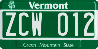 VT license plate ZCW012