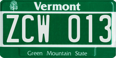 VT license plate ZCW013