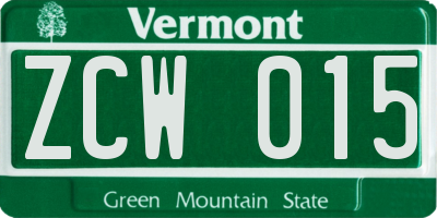 VT license plate ZCW015
