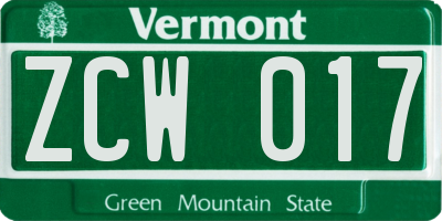VT license plate ZCW017