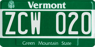 VT license plate ZCW020
