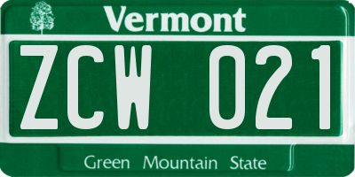 VT license plate ZCW021
