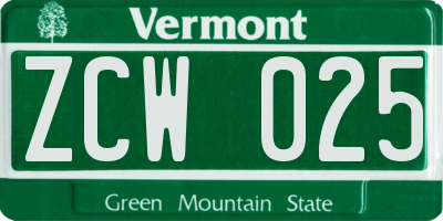 VT license plate ZCW025