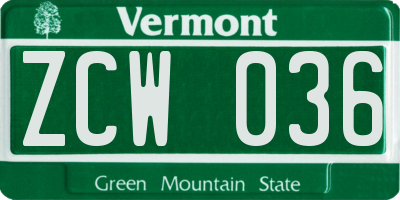 VT license plate ZCW036