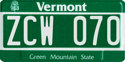 VT license plate ZCW070