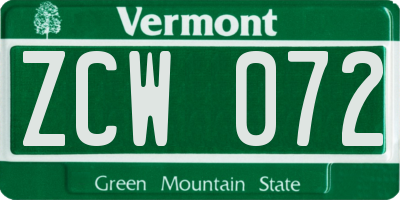 VT license plate ZCW072