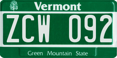 VT license plate ZCW092