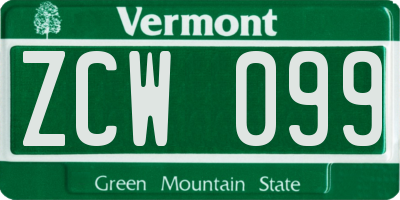 VT license plate ZCW099