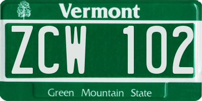 VT license plate ZCW102