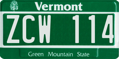 VT license plate ZCW114