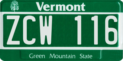 VT license plate ZCW116