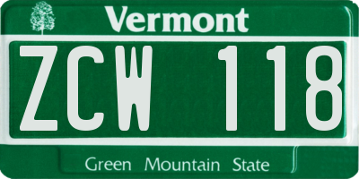 VT license plate ZCW118