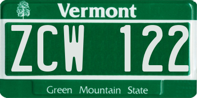 VT license plate ZCW122