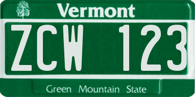 VT license plate ZCW123