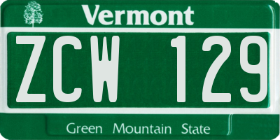VT license plate ZCW129
