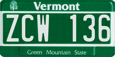 VT license plate ZCW136
