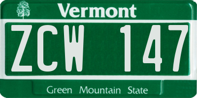 VT license plate ZCW147